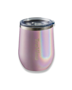 TraVino Vacuum Insulated Stemless Glitter Iridescent Wine Glass Cup Camping Hiking PINK